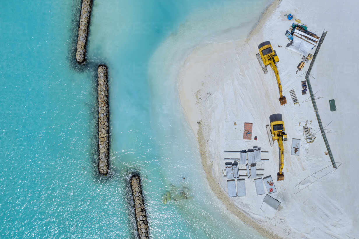 Maldives Aerial View Of Construction Site At Edge Of Sandy Beach KNTF06811